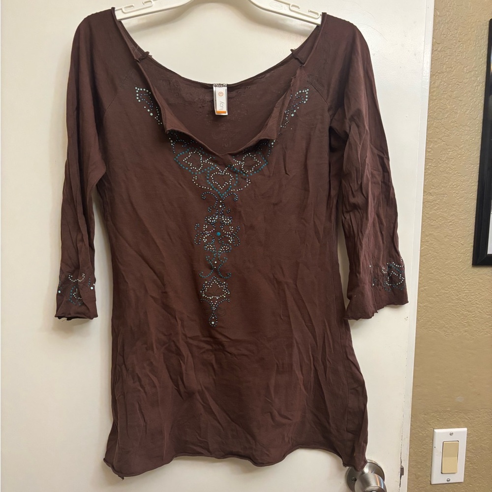 Lucy Brown Asymmetrical Embellished Tunic